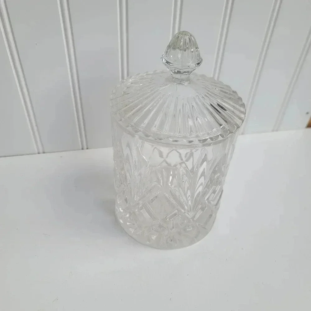 Heavy Cut Glass Crystal Biscuit Vintage Candy Jar • Beautiful Traditional Design